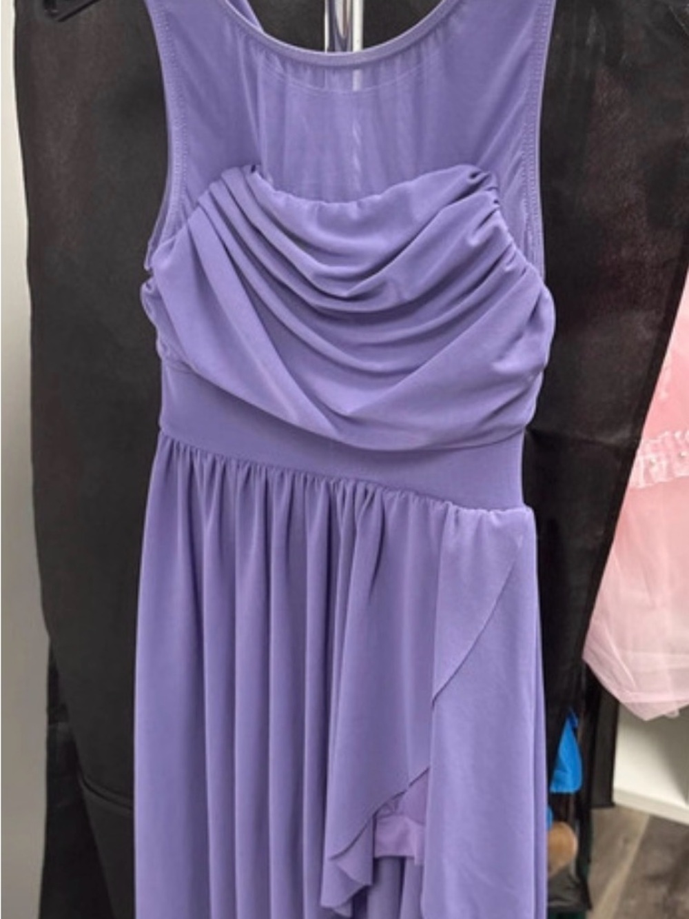 Girls' Lavender Dance Costume Dress with Ruched Bodice